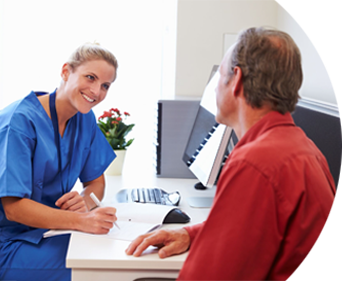 Image showing a therapist at an alcohol and drug addiction clinic talking to a person treated there